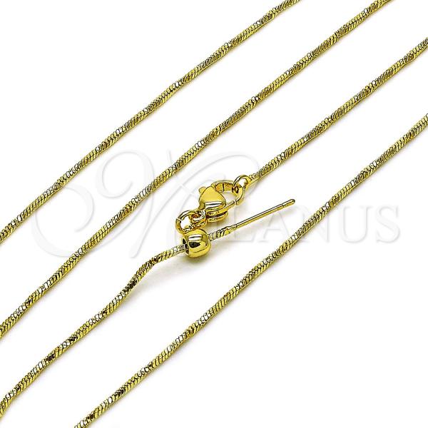 Oro Laminado Basic Necklace, Gold Filled Style Rat Tail and Twist Design, Diamond Cutting Finish, Golden Finish, 04.341.0126.20