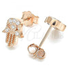 Sterling Silver Stud Earring, Hand of God Design, with White Micro Pave, Polished, Rose Gold Finish, 02.336.0147.1