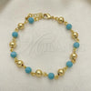 Oro Laminado Fancy Bracelet, Gold Filled Style Ball Design, with Turquoise Pearl, Polished, Golden Finish, 03.63.2227.1.08