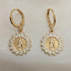Oro Laminado Dangle Earring, Gold Filled Style Guadalupe Design, with White Micro Pave, Polished, Golden Finish, 02.253.0065