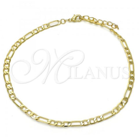 Oro Laminado Basic Anklet, Gold Filled Style Figaro Design, Polished, Golden Finish, 04.213.0114.10