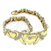 Oro Laminado Fancy Bracelet, Gold Filled Style Hugs and Kisses and Heart Design, with White Cubic Zirconia, Diamond Cutting Finish, Golden Finish, 06.185.0014.08