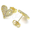 Oro Laminado Stud Earring, Gold Filled Style Heart Design, with White Micro Pave, Polished, Golden Finish, 02.156.0492