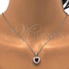 Sterling Silver Earring and Pendant Adult Set, Heart Design, with Garnet and White Cubic Zirconia, Polished, Rhodium Finish, 10.286.0025.1