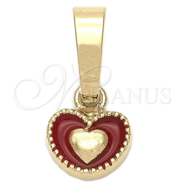 Oro Laminado Fancy Pendant, Gold Filled Style Heart Design, Red Enamel Finish, Golden Finish, 05.163.0076.1
