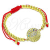 Oro Laminado Adjustable Bolo Bracelet, Gold Filled Style Evil Eye Design, with Multicolor Cubic Zirconia and White Micro Pave, Polished, Golden Finish, 03.381.0003.11