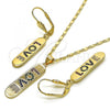 Oro Laminado Earring and Pendant Adult Set, Gold Filled Style Nameplate and Love Design, with Multicolor Micro Pave, Polished, Golden Finish, 10.196.0072