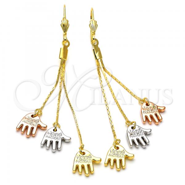 Oro Laminado Long Earring, Gold Filled Style Hand Design, Polished, Tricolor, 5.107.014