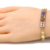 Oro Laminado Fancy Bracelet, Gold Filled Style Leaf Design, with Multicolor Cubic Zirconia, Polished, Golden Finish, 03.63.2153.2.07