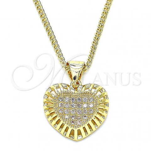 Oro Laminado Pendant Necklace, Gold Filled Style Heart Design, with White Micro Pave, Polished, Golden Finish, 04.156.0378.20