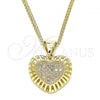 Oro Laminado Pendant Necklace, Gold Filled Style Heart Design, with White Micro Pave, Polished, Golden Finish, 04.156.0378.20