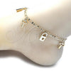 Oro Laminado Charm Anklet , Gold Filled Style Lock and key Design, Polished, Golden Finish, 03.63.2021.10