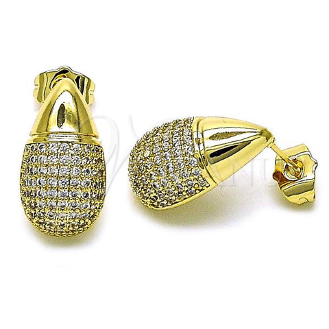 Oro Laminado Stud Earring, Gold Filled Style Teardrop Design, with White Micro Pave, Polished, Golden Finish, 02.283.0142