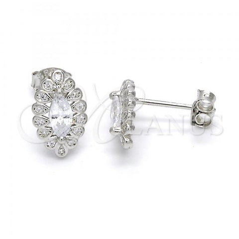 Sterling Silver Stud Earring, with White Cubic Zirconia, Polished,, 02.285.0037