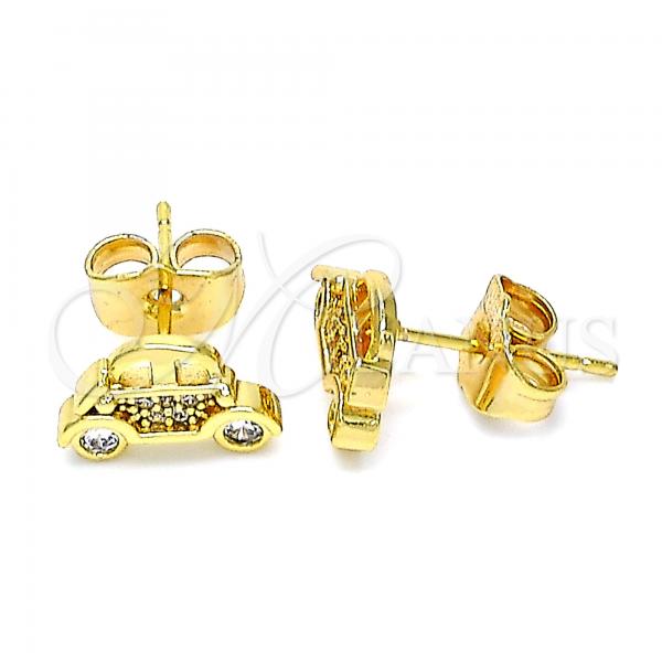 Oro Laminado Stud Earring, Gold Filled Style with White Micro Pave and White Cubic Zirconia, Polished, Golden Finish, 02.310.0034