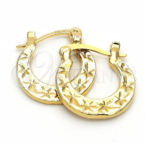 Oro Laminado Small Hoop, Gold Filled Style Flower Design, Diamond Cutting Finish, Golden Finish, 5.159.062