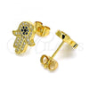 Oro Laminado Stud Earring, Gold Filled Style Hand of God Design, with Sapphire Blue and White Micro Pave, Polished, Golden Finish, 02.344.0093
