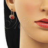 Oro Laminado Leverback Earring, Gold Filled Style with Garnet and White Cubic Zirconia, Polished, Golden Finish, 5.125.008
