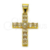 Oro Laminado Religious Pendant, Gold Filled Style Cross Design, with White Cubic Zirconia, Polished, Golden Finish, 05.342.0229