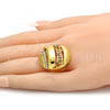 Oro Laminado Multi Stone Ring, Gold Filled Style Chunky Design, with White Crystal, Polished, Golden Finish, 01.241.0013.07 (Size 7)