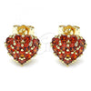 Oro Laminado Stud Earring, Gold Filled Style Heart Design, with Garnet Cubic Zirconia, Polished, Golden Finish, 02.346.0003.1