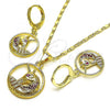 Oro Laminado Earring and Pendant Adult Set, Gold Filled Style Horse Design, with Ruby Micro Pave, Polished, Golden Finish, 10.196.0030