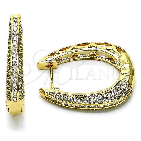 Oro Laminado Huggie Hoop, Gold Filled Style Cluster Design, with White Cubic Zirconia, Polished, Golden Finish, 02.283.0226.30