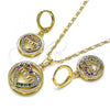 Oro Laminado Earring and Pendant Adult Set, Gold Filled Style Mom and Heart Design, with Multicolor Cubic Zirconia, Polished, Golden Finish, 10.196.0065.1