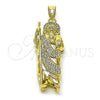 Oro Laminado Religious Pendant, Gold Filled Style San Judas Design, with White Crystal, Polished, Golden Finish, 05.411.0060