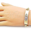 Oro Laminado ID Bracelet, Gold Filled Style Guadalupe Design, Polished, Tricolor, 03.120.0012.08