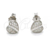Sterling Silver Stud Earring, Heart Design, with White Micro Pave, Polished, Rhodium Finish, 02.292.0004