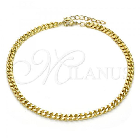 Oro Laminado Basic Anklet, Gold Filled Style Miami Cuban Design, Polished, Golden Finish, 04.213.0099.10