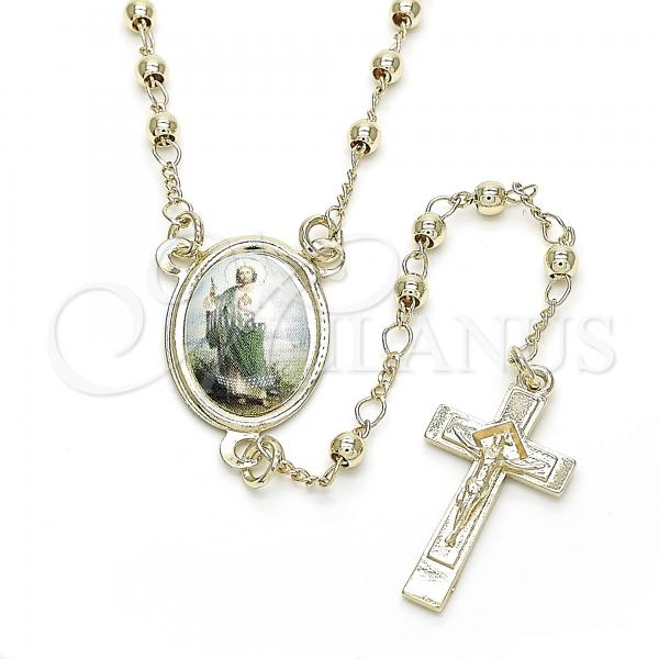 Oro Laminado Thin Rosary, Gold Filled Style San Judas and Crucifix Design, Polished, Golden Finish, 09.253.0039.20