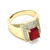Oro Laminado Mens Ring, Gold Filled Style with Garnet Cubic Zirconia and White Micro Pave, Polished, Golden Finish, 01.266.0016.10