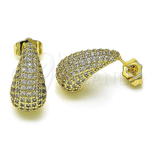 Oro Laminado Stud Earring, Gold Filled Style Teardrop Design, with White Cubic Zirconia, Polished, Golden Finish, 02.283.0133