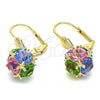 Oro Laminado Dangle Earring, Gold Filled Style Ball Design, with Multicolor Cubic Zirconia, Polished, Golden Finish, 5.123.026