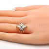 Oro Laminado Multi Stone Ring, Gold Filled Style Flower Design, with White Cubic Zirconia, Polished, Golden Finish, 01.210.0012.09 (Size 9)