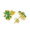 Oro Laminado Stud Earring, Gold Filled Style Flower Design, with Green and White Cubic Zirconia, Polished, Golden Finish, 02.310.0023