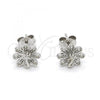 Sterling Silver Stud Earring, Peacock Design, with White Micro Pave, Polished, Rhodium Finish, 02.292.0009