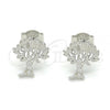 Sterling Silver Stud Earring, Tree Design, with White Micro Pave, Polished, Rhodium Finish, 02.336.0051