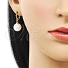 Oro Laminado Dangle Earring, Gold Filled Style Ball Design, with Ivory Mother of Pearl, Polished, Golden Finish, 02.213.0733