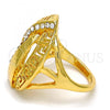Oro Laminado Multi Stone Ring, Gold Filled Style Greek Key Design, with White Crystal, Polished, Golden Finish, 01.241.0033.08 (Size 8)