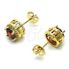 Oro Laminado Stud Earring, Gold Filled Style with Garnet Cubic Zirconia and White Micro Pave, Polished, Golden Finish, 02.342.0200.1