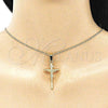 Oro Laminado Pendant Necklace, Gold Filled Style Crucifix Design, Polished, Golden Finish, 04.242.0103.20