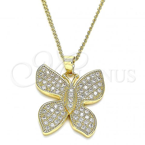 Oro Laminado Pendant Necklace, Gold Filled Style Butterfly Design, with White Micro Pave, Polished, Golden Finish, 04.94.0017.20