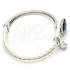 Rhodium Plated Individual Bangle, Heart Design, with Denin Blue Swarovski Crystals and White Micro Pave, Polished, Rhodium Finish, 07.239.0008.8 (03 MM Thickness, One size fits all)