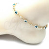 Oro Laminado Fancy Anklet, Gold Filled Style Evil Eye Design, White Enamel Finish, Golden Finish, 03.213.0033.4.10