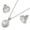 Sterling Silver Earring and Pendant Adult Set, with White Cubic Zirconia and White Micro Pave, Polished, Rhodium Finish, 10.174.0241