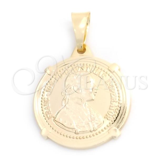 Oro Laminado Religious Pendant, Gold Filled Style Coin Design, Polished, Golden Finish, 05.58.0007.20
