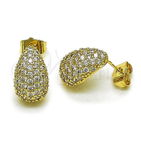 Oro Laminado Stud Earring, Gold Filled Style Teardrop Design, with White Cubic Zirconia, Polished, Golden Finish, 02.283.0194